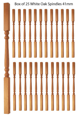 Box of 25 White Oak 900mm 41mm Turned Spindles