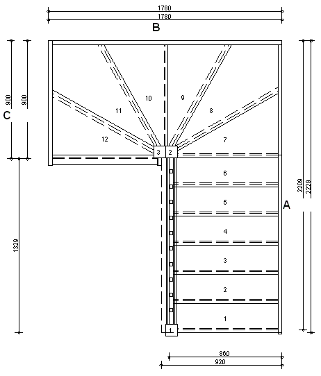 Trade Range S6W3W3N Winder Staircase L/H With Handrails