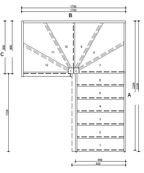 Trade Range S6W3W3N Winder Staircase L/H No Handrails