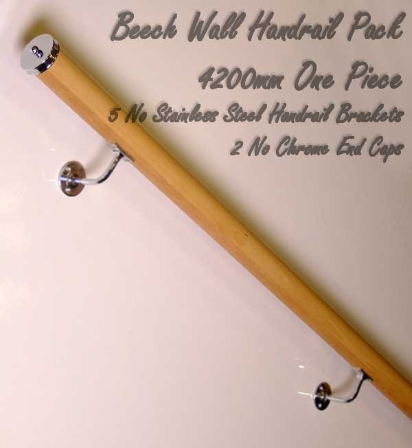 Beech 4200mm Wall Handrail Set S/S  + Chrome