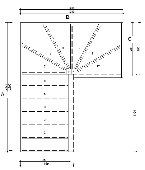 Trade Range S6W3W3N Winder Staircase R/H No Handrails